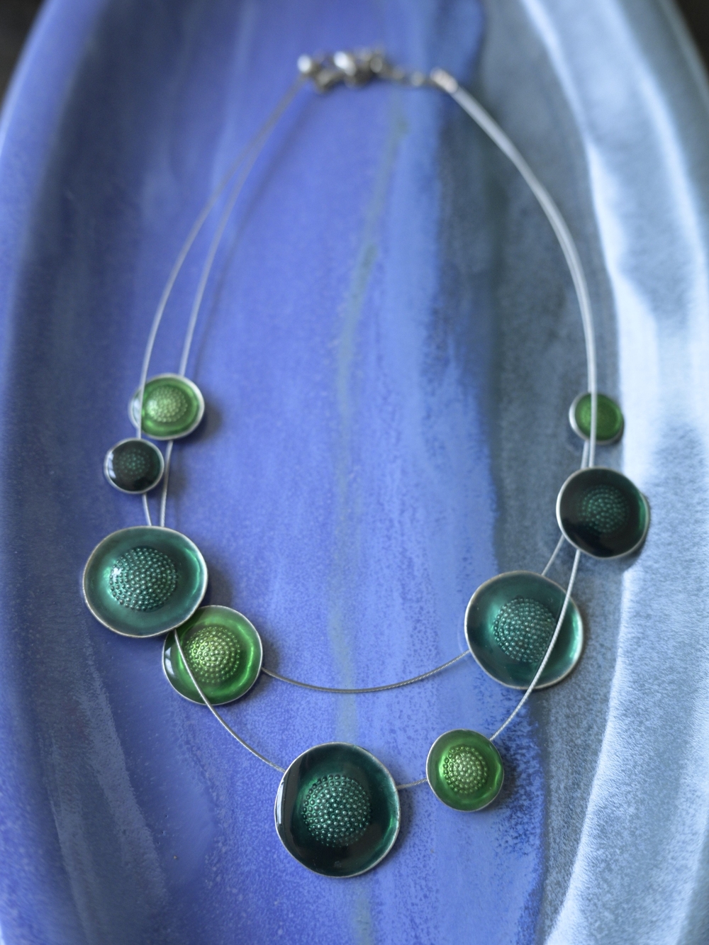Green Multi-Disk Pendant Necklace - Contemporary Women’s Jewelry